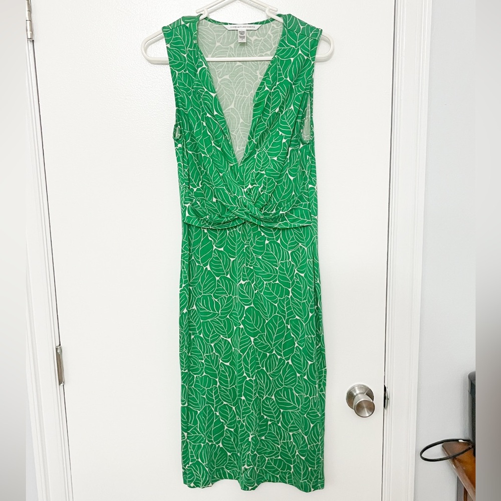Diane Von Furstenberg Catana Silk Sleeveless Lily Pad Leaf Print Dress
